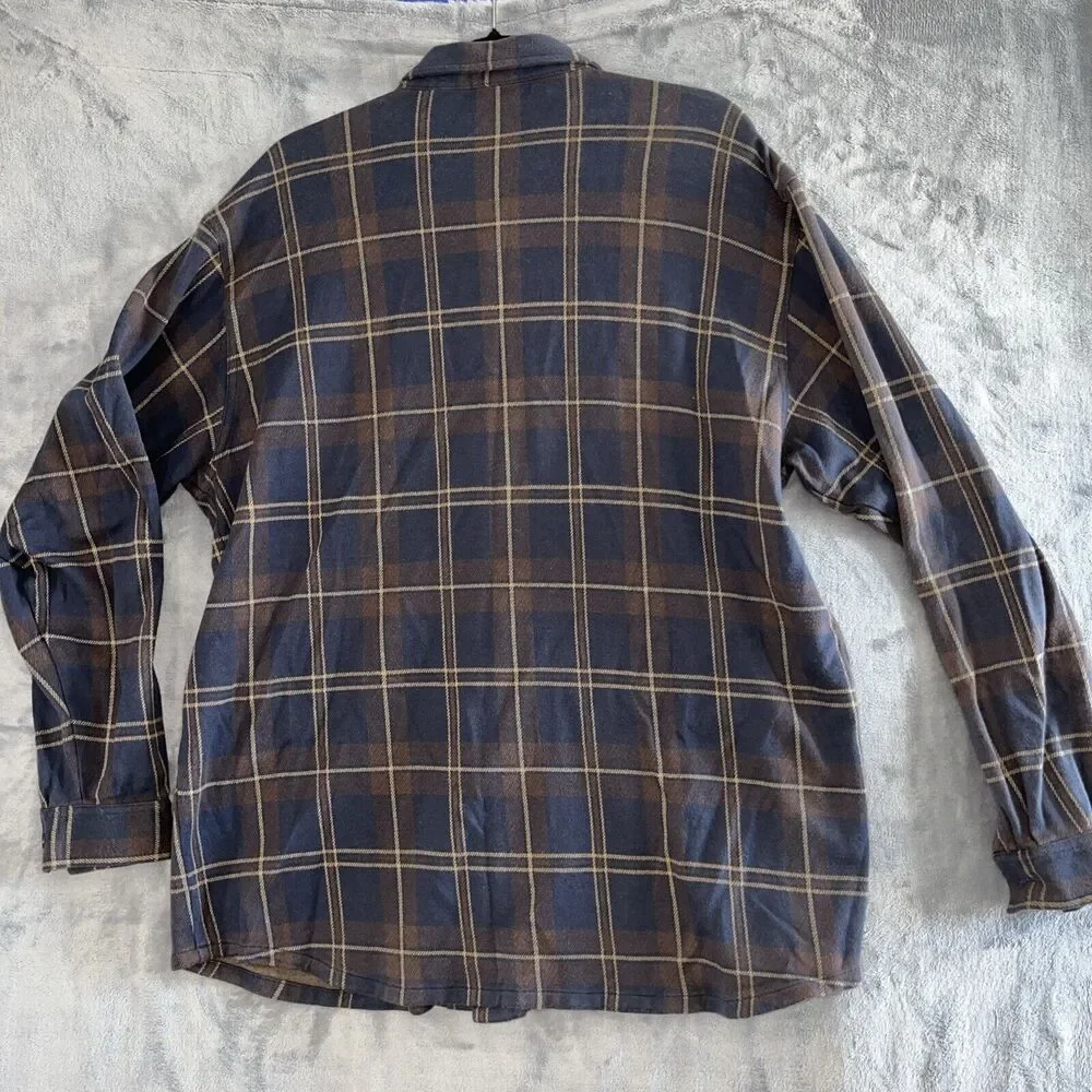 L.L. Bean Men Brown Navy Sz L Long Sleeve Button Up 100% Cotton Stretch‎ Vintage